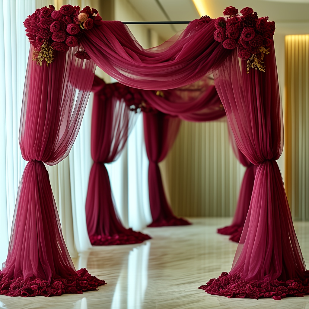 TEMU 1pc, Red Mesh Wedding Arch Curtain, Made Of Solid Burgundy Red Fabric, For Romantic Decorations, Perfect For Thanksgiving, Christmas, New Year,