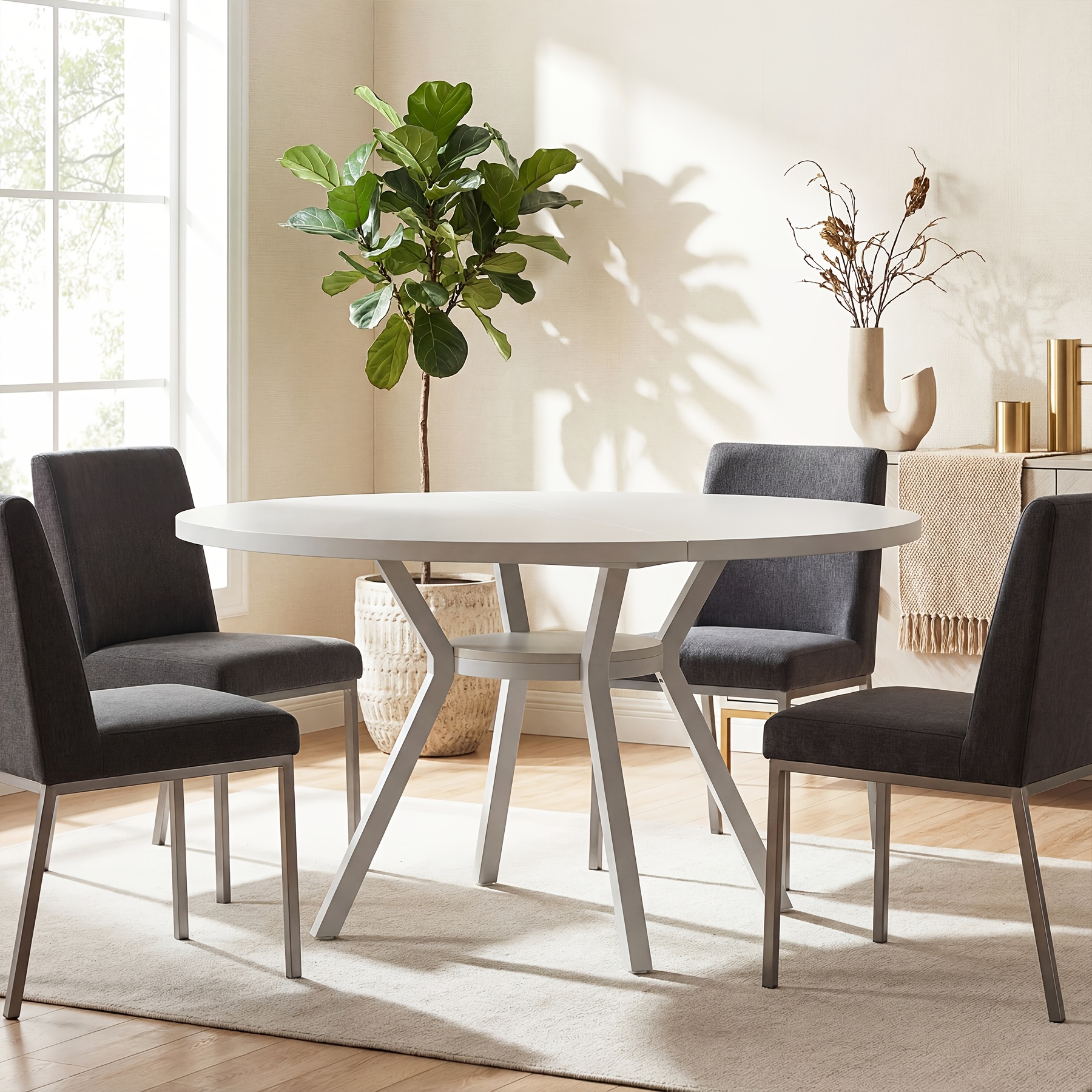 Round Dining Table For 4, 47 Inch Modern Kitchen Table Small Dinner Table For Dining Room, Living Room (only Table)