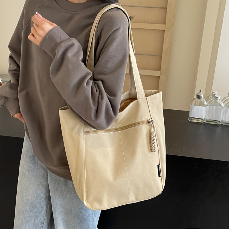 TEMU Fashionable Practical Large Bag Premium Texture Versatile Large Capacity Shoulder Bag Canvas Tote Bag Bag