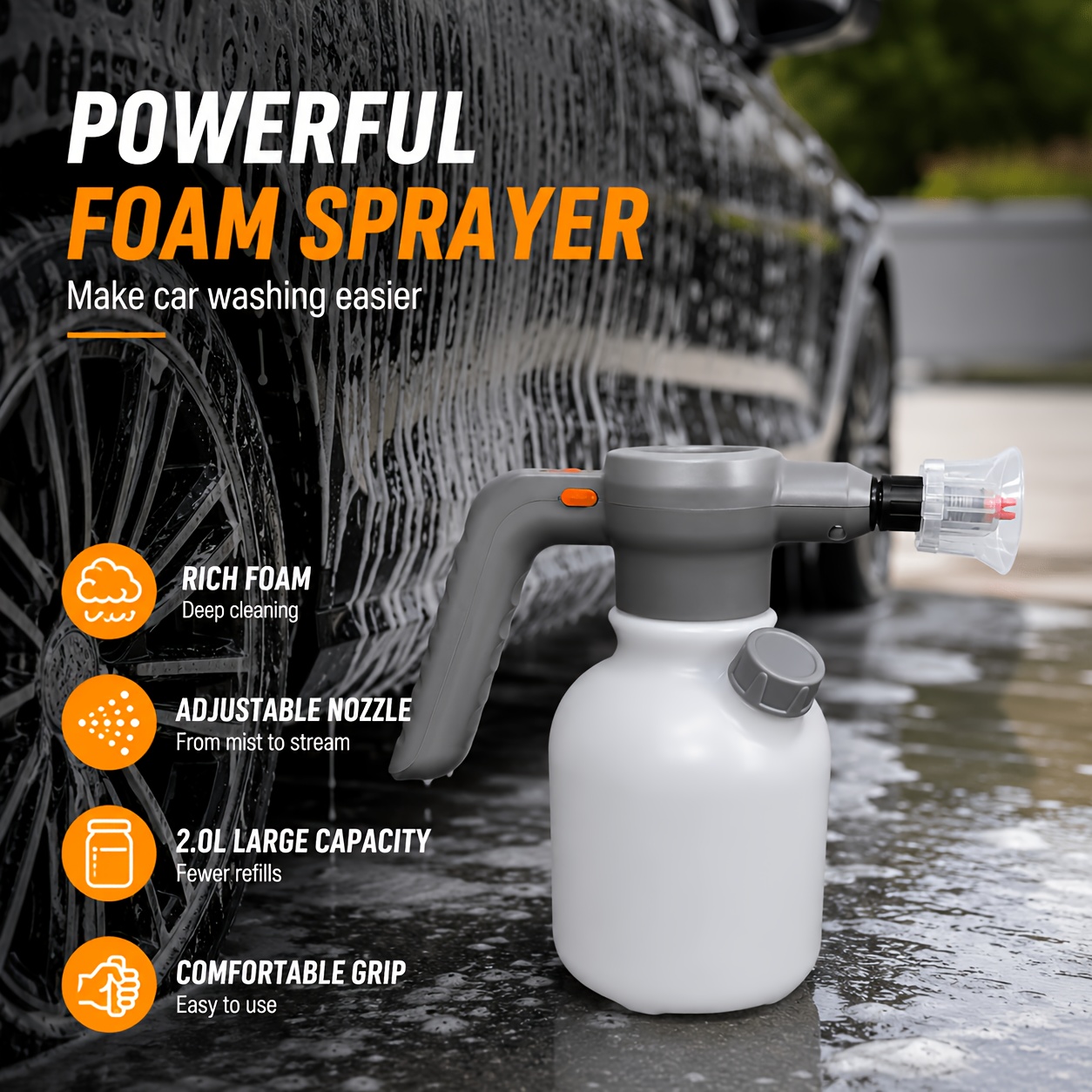 photo de l'article   2l pulvérisateur de mousse électrique à auto-   , pistolet à mousse pour lavage de voiture 75°,   à mousse portable pour nettoyage de voiture,  