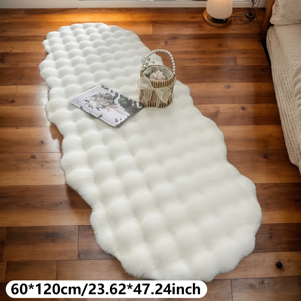 E-shop Luxuriöser Kaninchen-Plüschteppich aus flauschigem Blasenmaterial, flauschiger J-förmiger verdickter bequemer künstlicher Kurzplüschteppich im