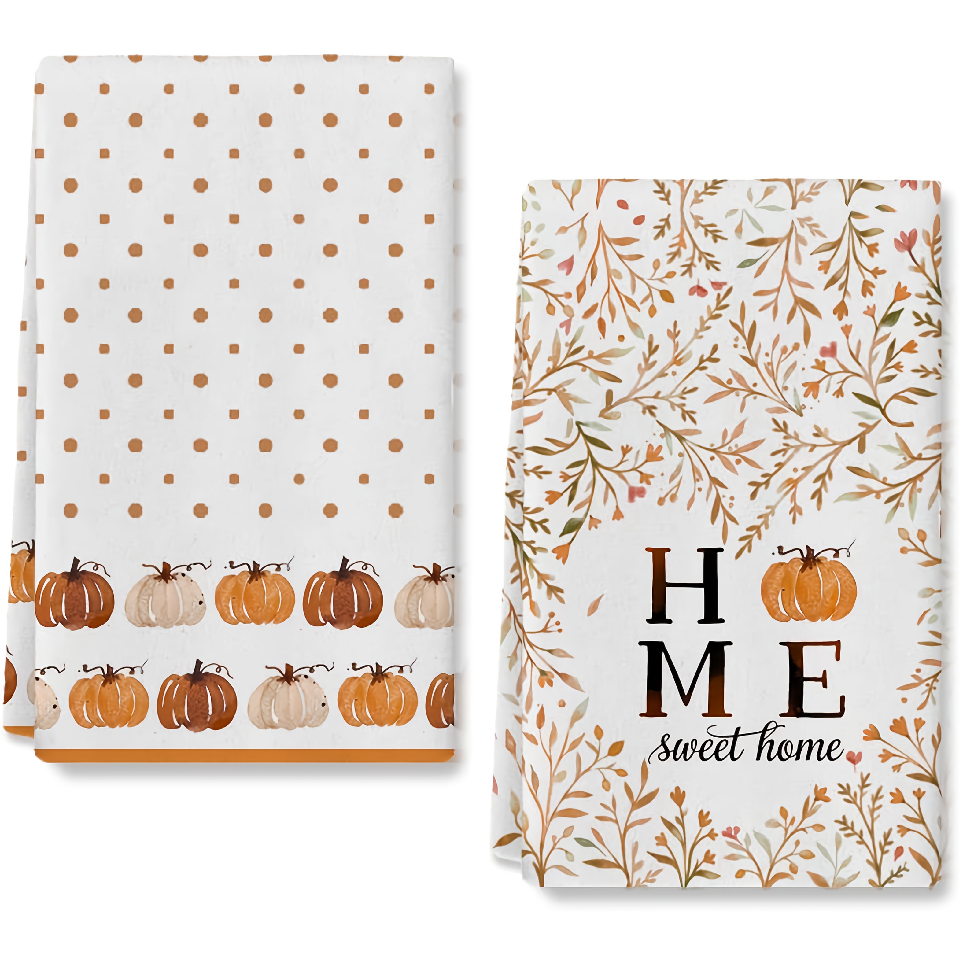 TEMU Lot de 2 chiffons de nettoyage, ensemble de torchons de cuisine, torchons de cuisine d'automne en orange à pois rouille, style citrouille, décor