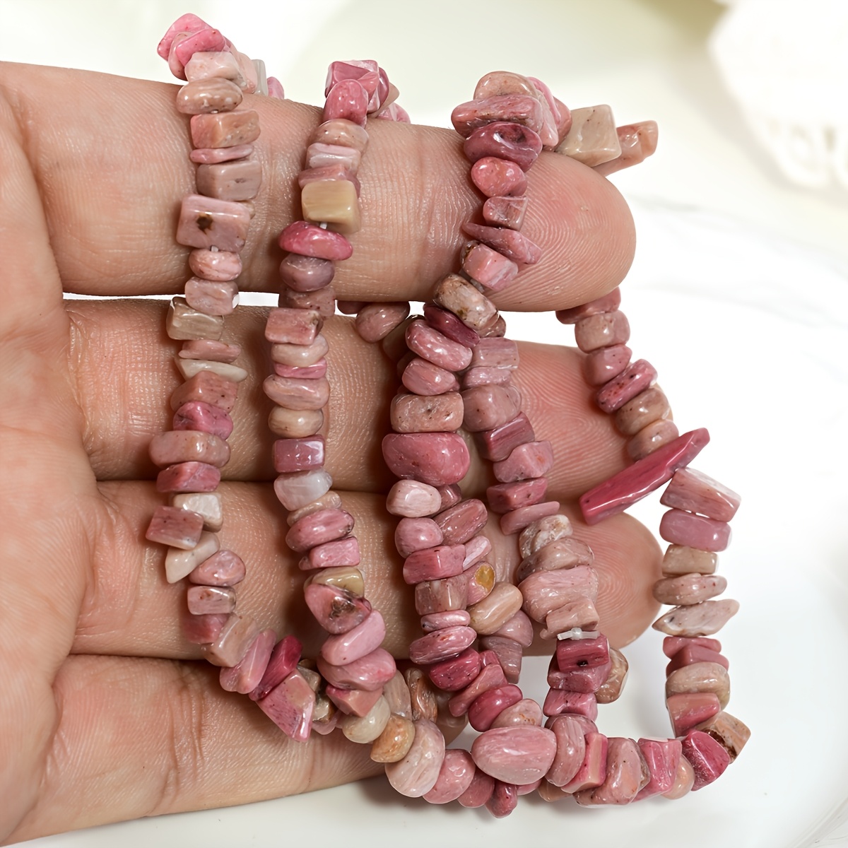 2pc Natural Rhodochrosite Bracelet Set, Handmade Gift