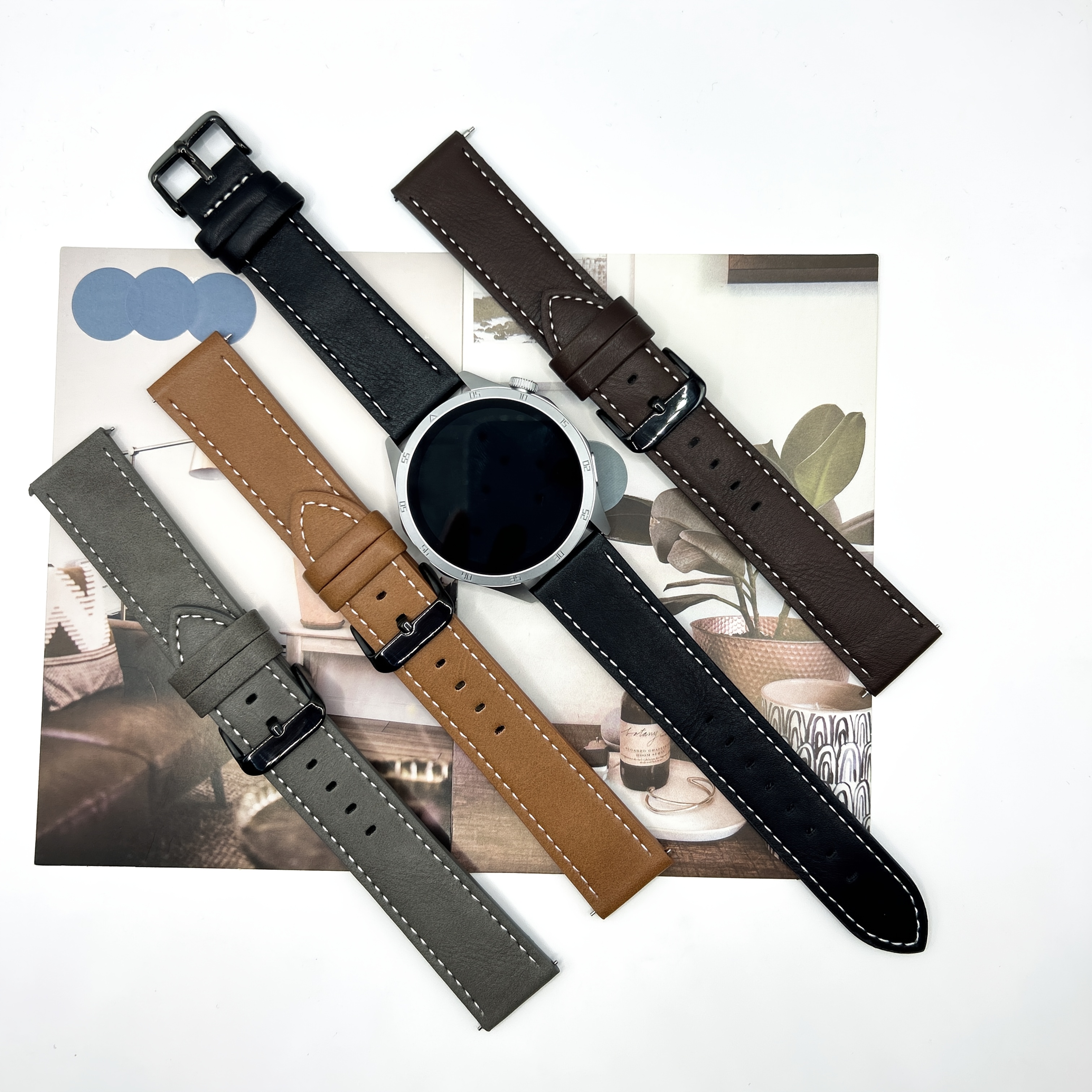 22mm Synthetik-Leder Smartwatch-Armband mit Schnellverschluss-Federstift  Stilvolles Business Casual Design für Samsung Galaxy Huawei, Xiaomi 