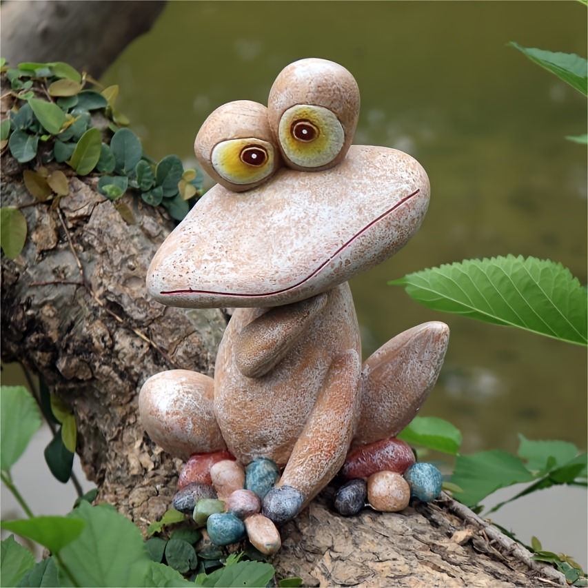 

Resin Frog Figurine - Reddish-brown Big Mouth Frog Craft For Courtyard, Garden, And Pond Decor