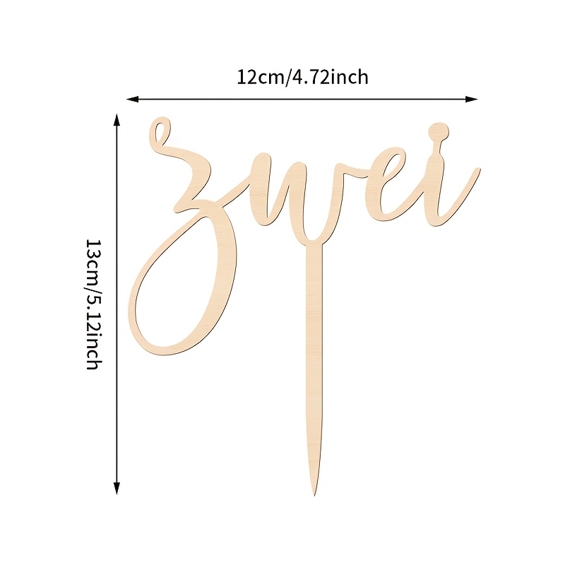Image of 1pc Wooden Cake Topper For 2nd Birthday, "zwei" Design, Rustic Wooden Birthday Cake Decoration For ' Party, Cake Decorations Supplies