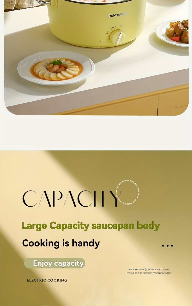 Cottura Rapida Hot Pot Elettrico Kensbro 6 Litri 2000W - Doppia Zona Cottura, Antiaderente, Ideale Per Casa E Campeggio Cottura Rapida Antiaderente - 5