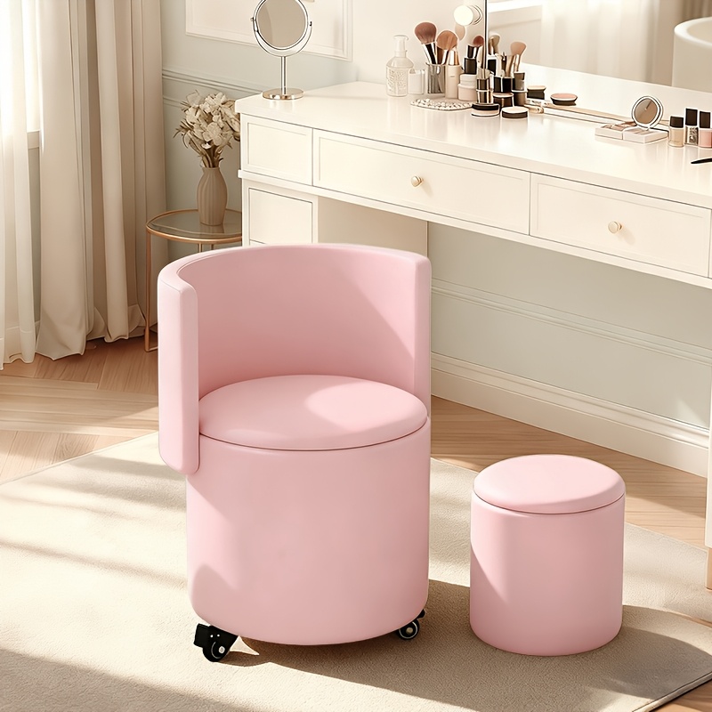 Image of Office Chair Swivel Stool With Storage, Folding Back Vanity Seat, Multi-scene Ottoman For Home Office Living Room
