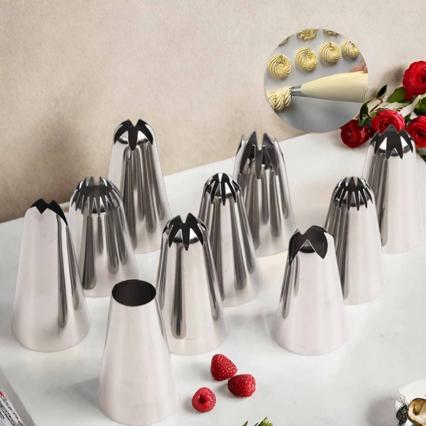 TEMU Set da 10 Ugelli per in Acciaio Inossidabile - Bocchette per Decorare Torte, Cupcake, Biscotti e Bign癡 - Ideali per Decorare a di Fiori, Creare