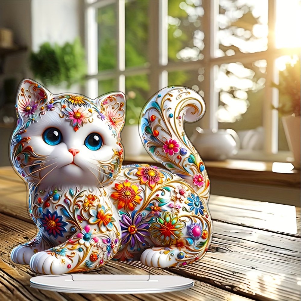 

Cat Figurine - 5.7"x5.7" 2d - Desk Decor, For & ,