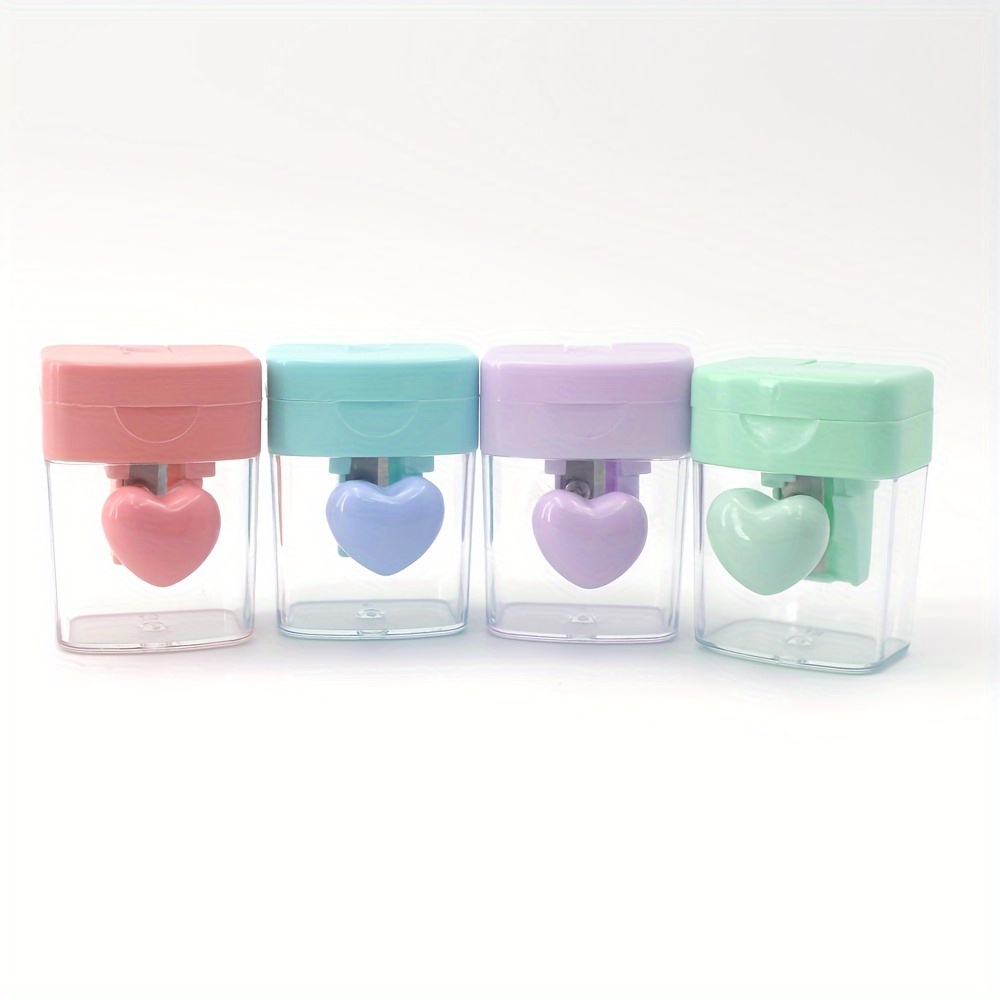 4pcs Macaron Heart Cute Pencil Sharpener Handheld Portable Sharpener