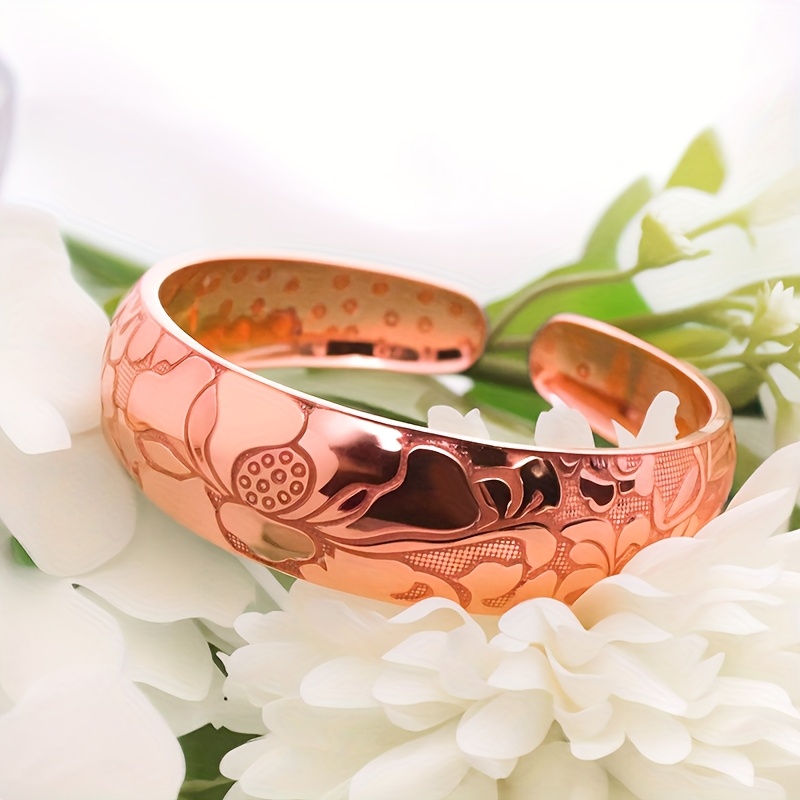 TEMU 1pc Purple Copper Fashion Women's Bracelet, Stylish Jewelry, Floral Pattern Fashion Bracelet, Copper Material, Fashionable Item Suitable For