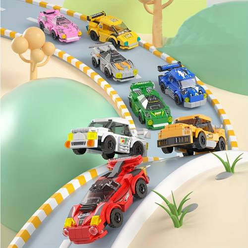 small particle building block sliding car racing model in bright colors educational toy as a holiday gift for car toys
