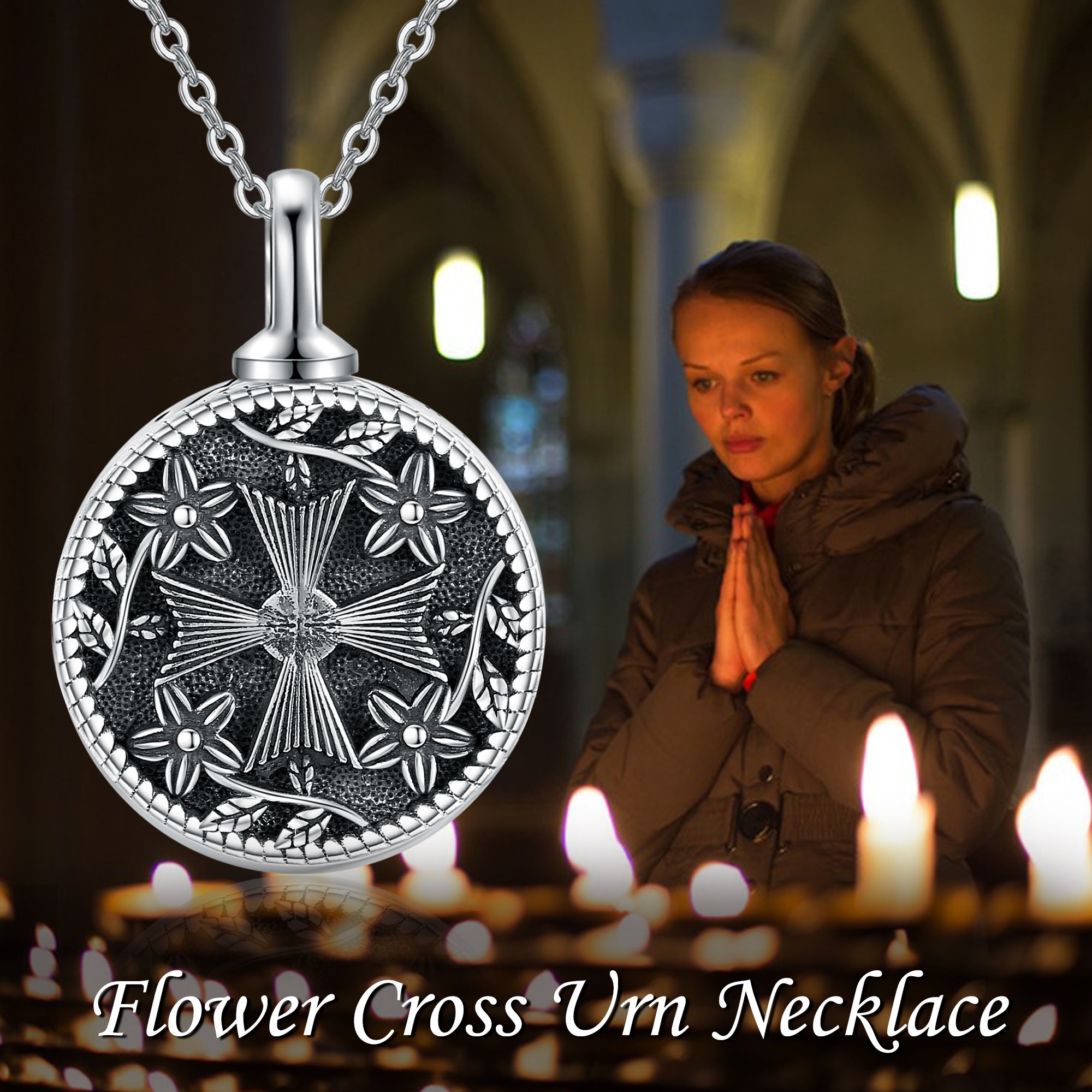 925 Sterling Silver Cross Urn Necklace for Ashes