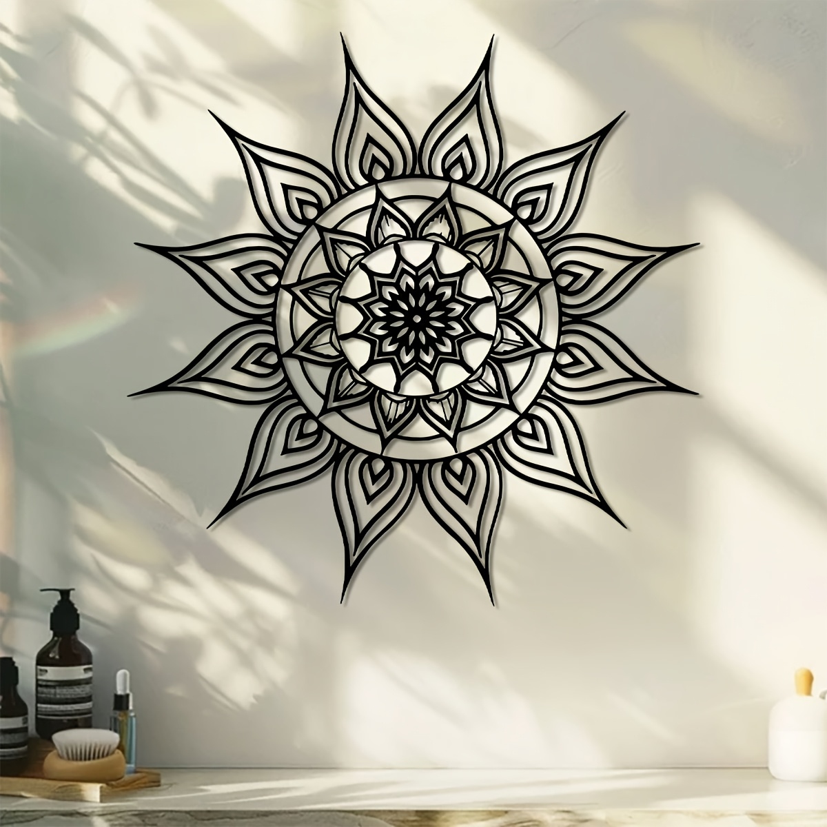 1pc Sun Mandala Metal Wall Art - / Wall Sculpture With Sun Radiating Petals, Iron Mandala Mural Suitable For Home, Patio, Wedding, Housewarming, Christmas Gift Decor ( Install), Christmas Decor