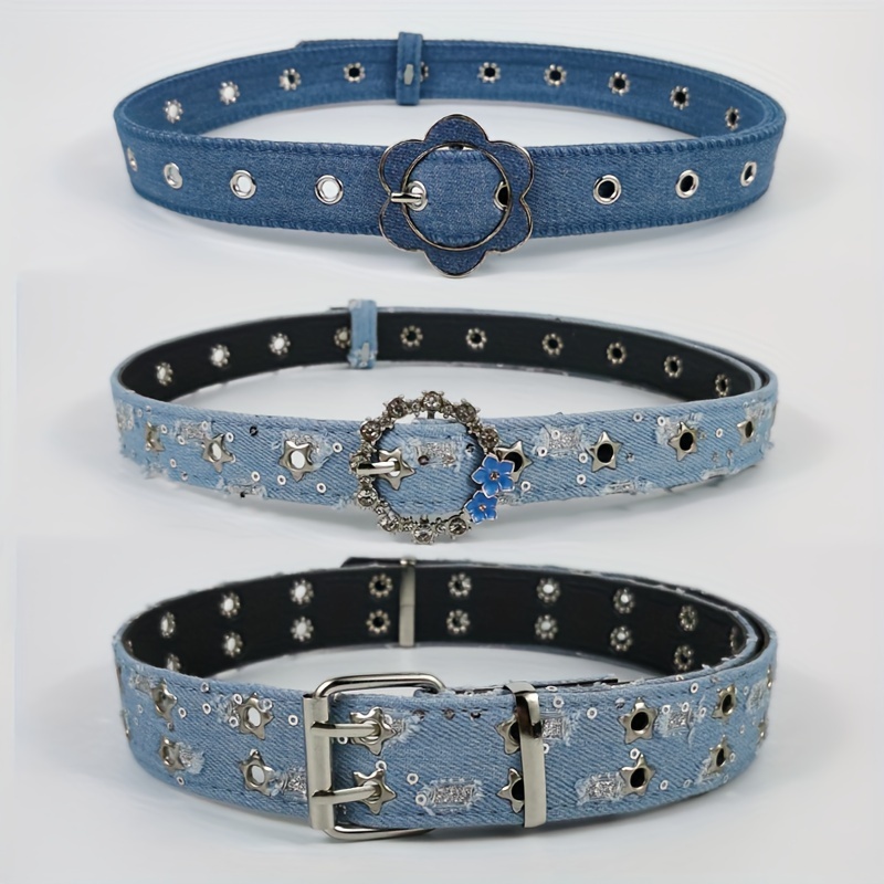 

3-piece Fashionable Denim Belts - Retro Relaxed Jeans Belts