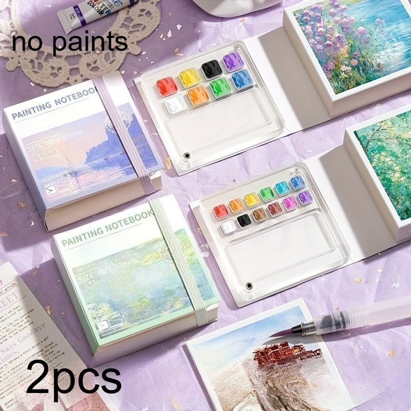 TEMU Juego de 2 cajas de acuarela portátiles - Estuches de paleta de plástico vacíos diseñados para pinturas rellenables, organizadores de