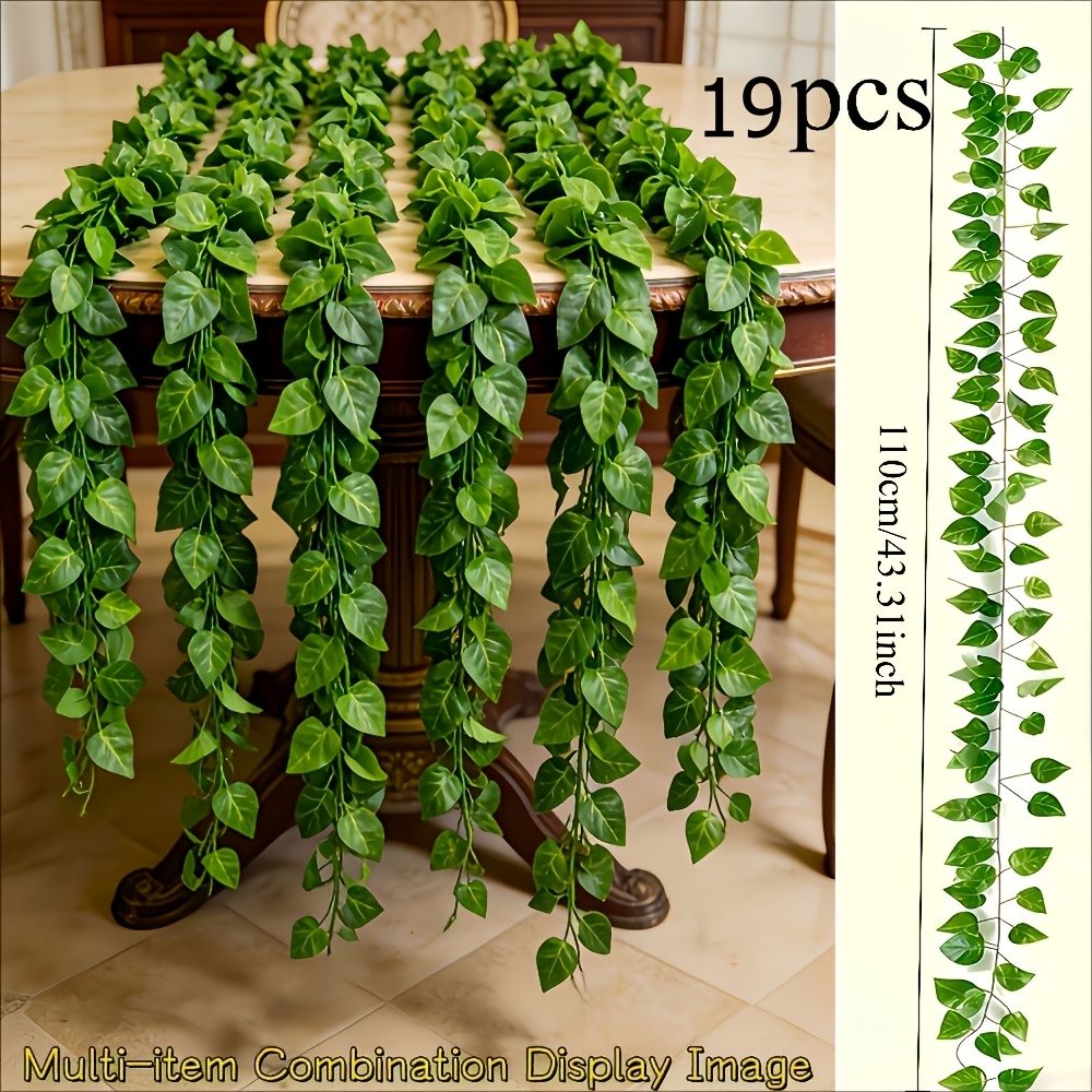 Image of 19-sheet Pack Outdoor Faux Ivy Green Leaves Wall Hanging - Artificial Wreath, Suitable For Home, Garden And Wedding Parties - Realistic Simulation Greenery, Ideal For Indoor Outdoor Decor