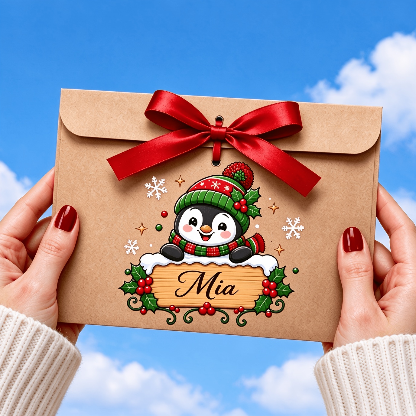 TEMU Personalized Christmas Gift Envelopes, Special For Holiday Gifting, Customizable With Names, Paper Gift Cards And Wallets With Ribbon Bows, 4