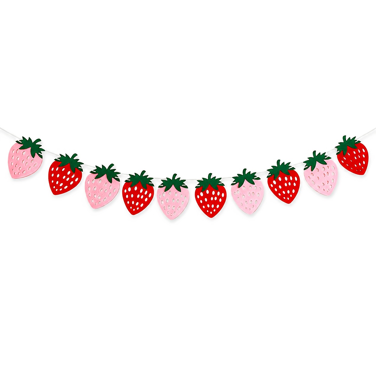 10pcs Felt Strawberry Banner Garland, Strawberry Themed Birthday Party Decorations, Cute Fruit Hanging Banner Bunting For Summer Party, Wall Decor & Dessert Table Backdrop