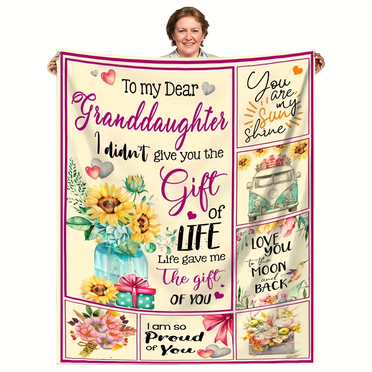 

Vintage-inspired Soft Flannel Throw Blanket For Granddaughter, All-season Knitted Polyester With Sentimental Phrases And Floral Patterns, Cozy Sofa & Bed Cover - Ideal Gift Throw Blanket