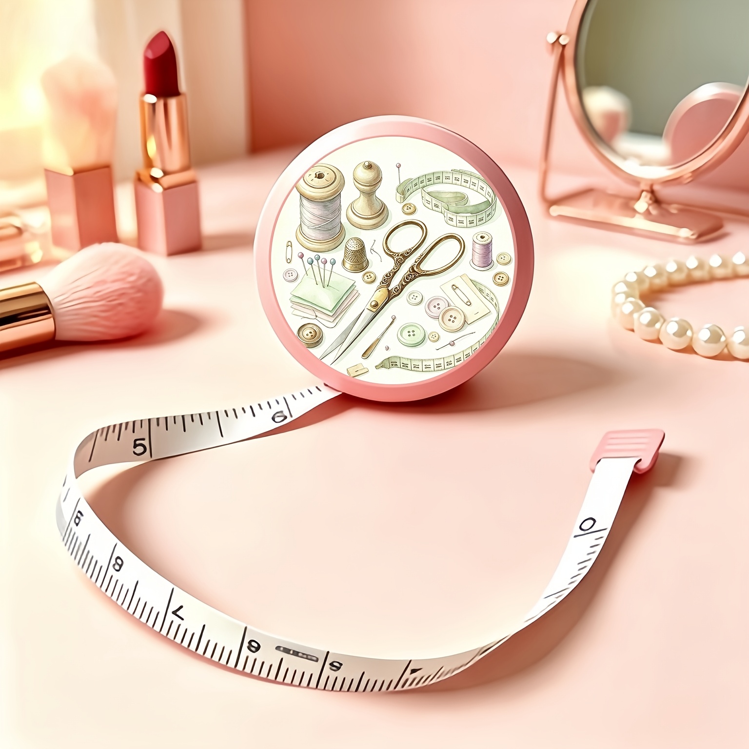 TEMU 1pc Watercolor Sewing Printed 150cm/60-inch Dual-scale Retractable Mini Portable Soft Leather Tape Measure For Home, Body Measuring, Tailoring,