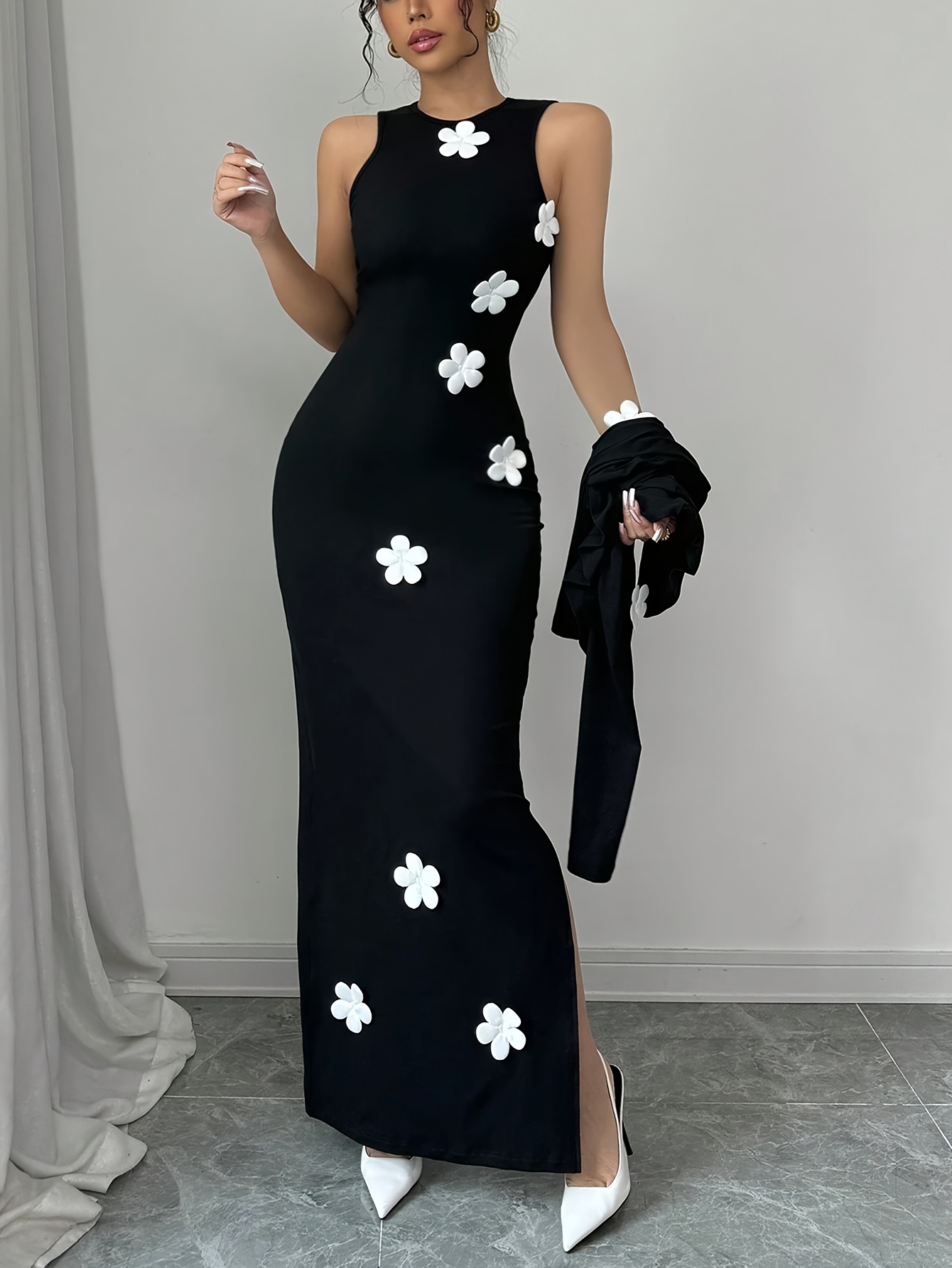 ladies solid color elegant floral embellished coat dress set - Temu Bahrain