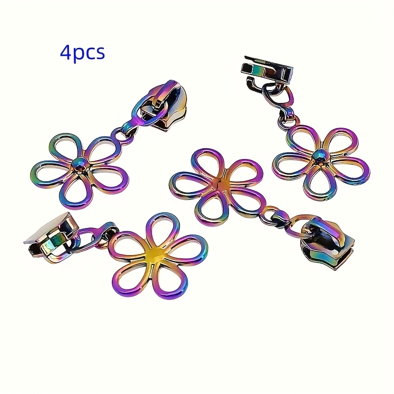 4pcs Flower Shaped Zipper Slider, Suitable For Zippers, Diy Sewing Repair Kit, Replacement Accessories With Bag And Clothing Zippers, Diy Wallet Making