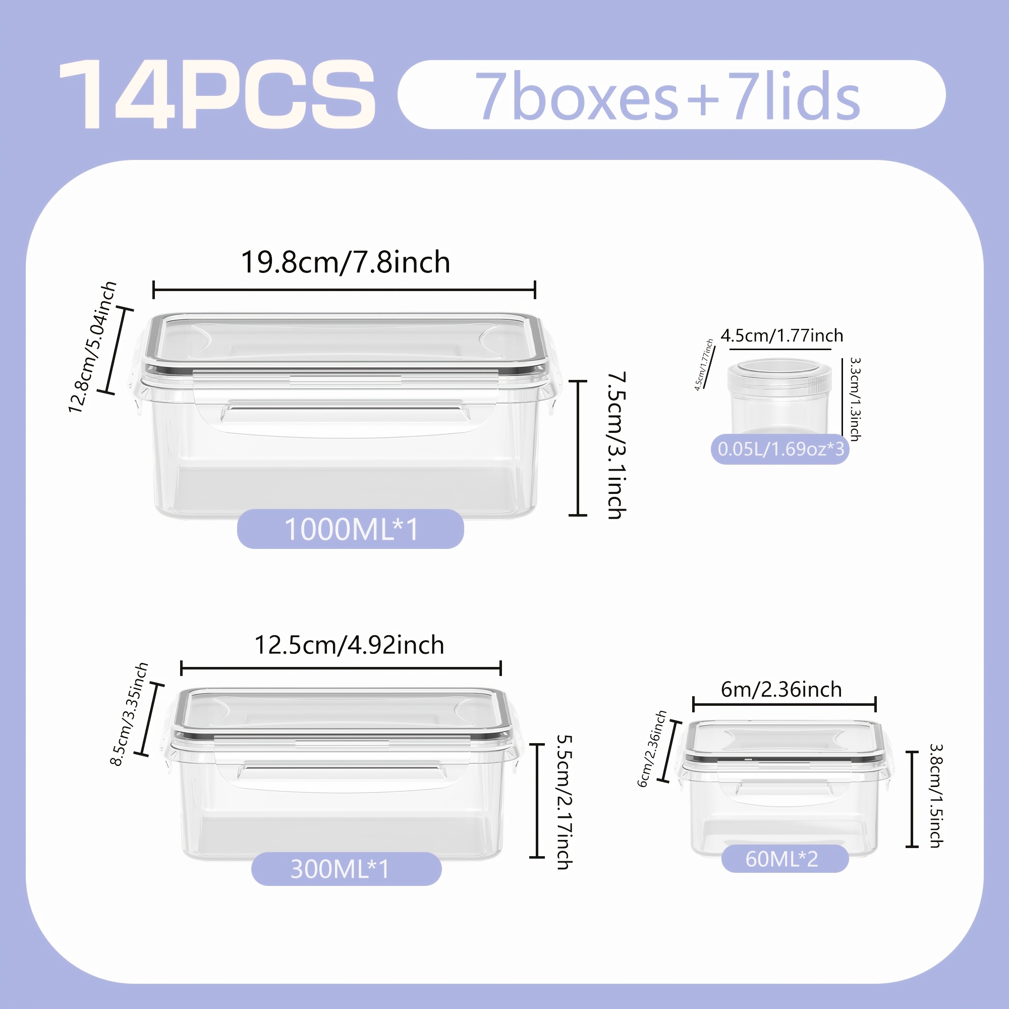 Image of 14pcs Refrigerator Storage Set (7 Lids And 7 Containers) Airtight, Transparent, And Multifunctional Cereal Storage Bins, Ideal For Storing Fruits, Vegetables, And Pasta