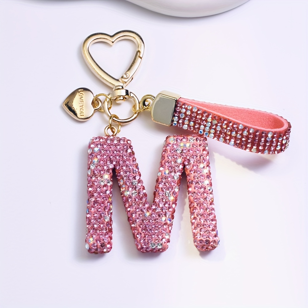 Rhinestone Embellished Pvc Keychain - Initials, Cuff Closure, No Power Required - Perfect Gift For Mom, Girlfriend, Party, Birthday