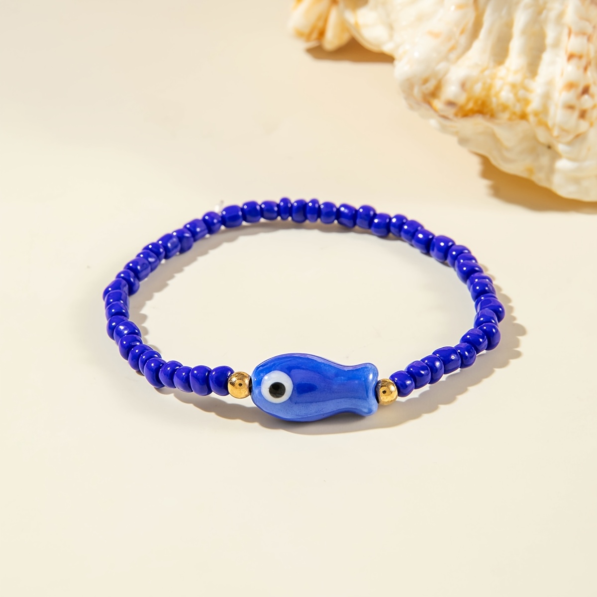 TEMU 1pc Bohemian Colorful Polka Dot Little Fish Pendant Bracelet, Geometric Seed Bead Beaded Bracelet, Suitable For Women, Perfect Gift For Beach