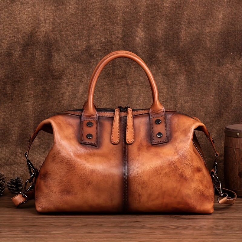 

Luxury Vintage Style Ladies Handbag, Genuine First-layer Cowhide Leather, Large Capacity Shoulder & Crossbody Bag, Elegant Women's Purse With Top Handle