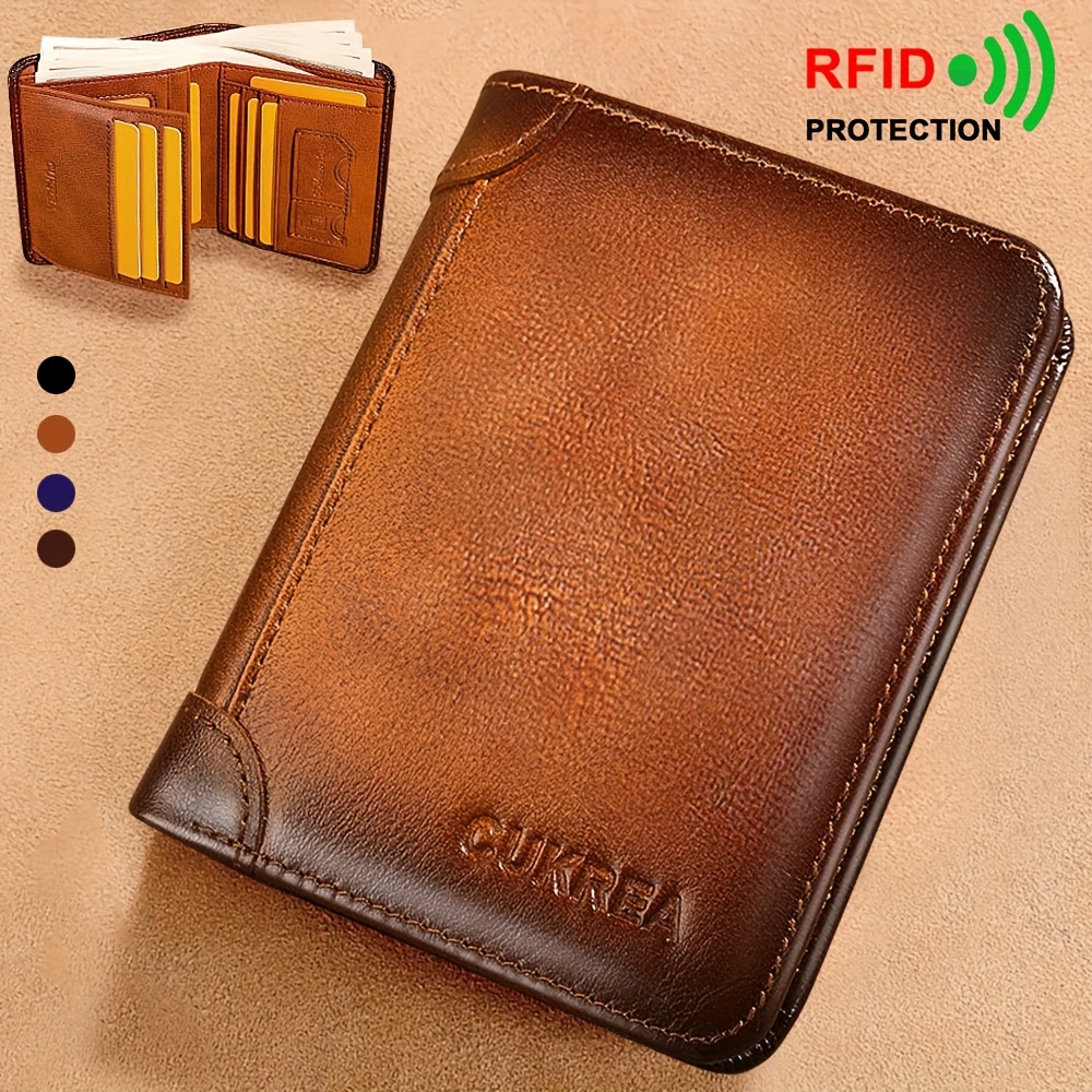 

Men' Cowhide Wallet, Rfid Shielding Protection Short Multi-functional Id Card Credit Card Holder Top Layer Cowhide , With 2 Id Card Windows Gifts Valentine's Day Gift