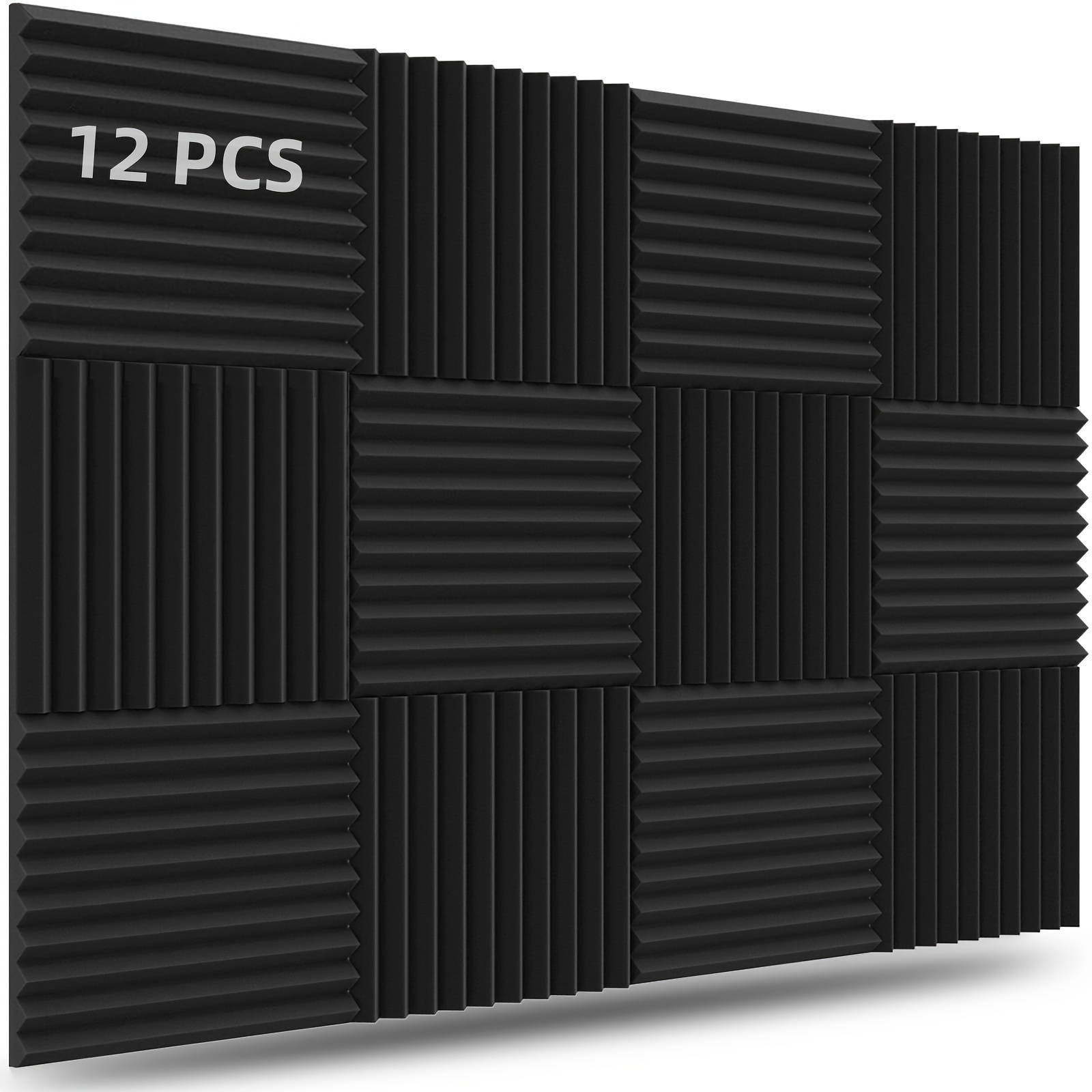 TEMU Hertber 12pcs High-density Foam Soundproof Panels, 30x30x2.5cm - Fireproof Noise Reduction Wedge Boards For Recording , Musical Instruments,