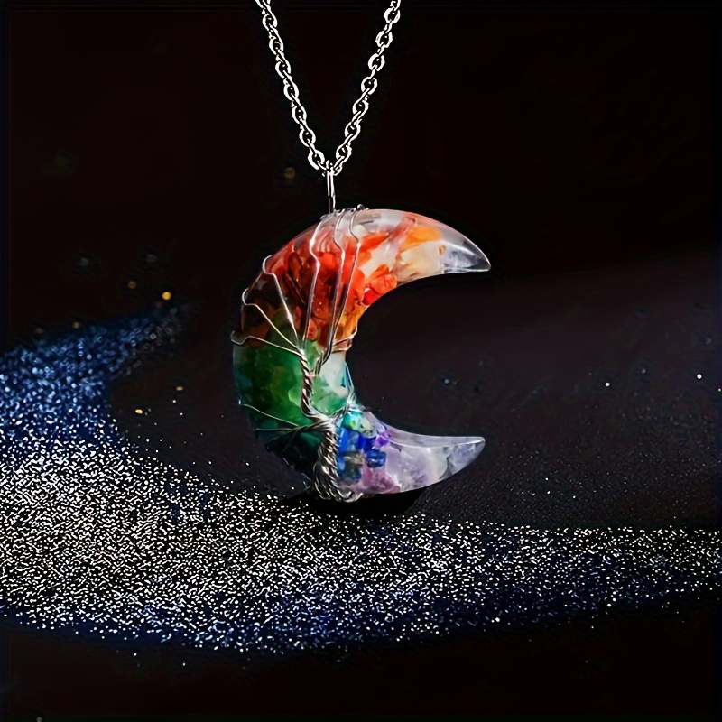 

1pc Tree Life Moon Stone Pendant Necklace, Jewelry Gifts For Women Men