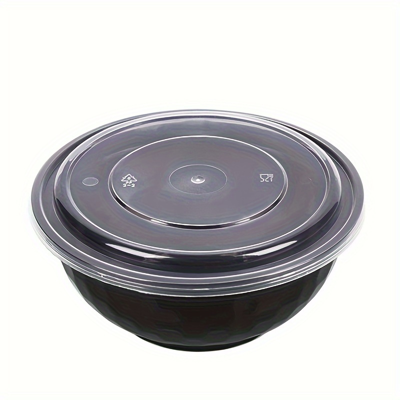TEMU 50 Pcsstackable Meal Containers, 36 Oz Food Takeout Bowls Reusable, Black Disposable With Lids, Microwavable Dishwasher Safe Leak Resistant For Noodle Soup, Salads&ramen Bow (36oz)