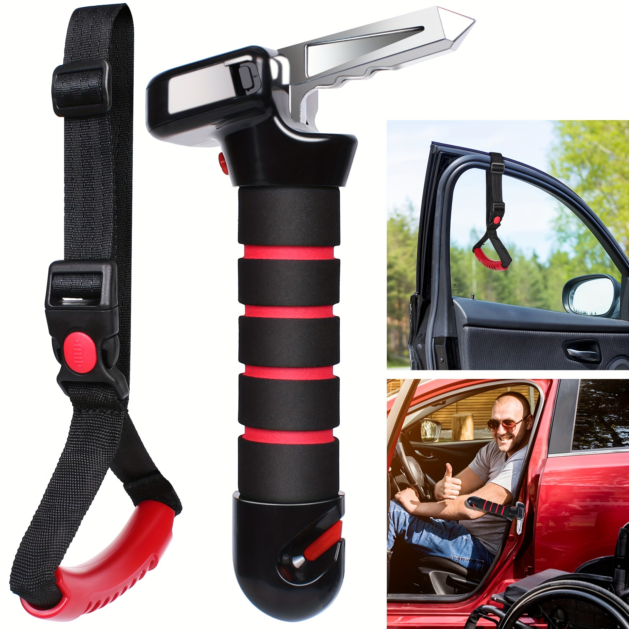 

Portable Vehicle Support Handle, 5 In 1 Car Door Handle Assist For Elderly With Rechargeable Led Flashlight, Seat-belt Cutter And Window Breaker, Car Standing Aids For Elderly Or Disabled