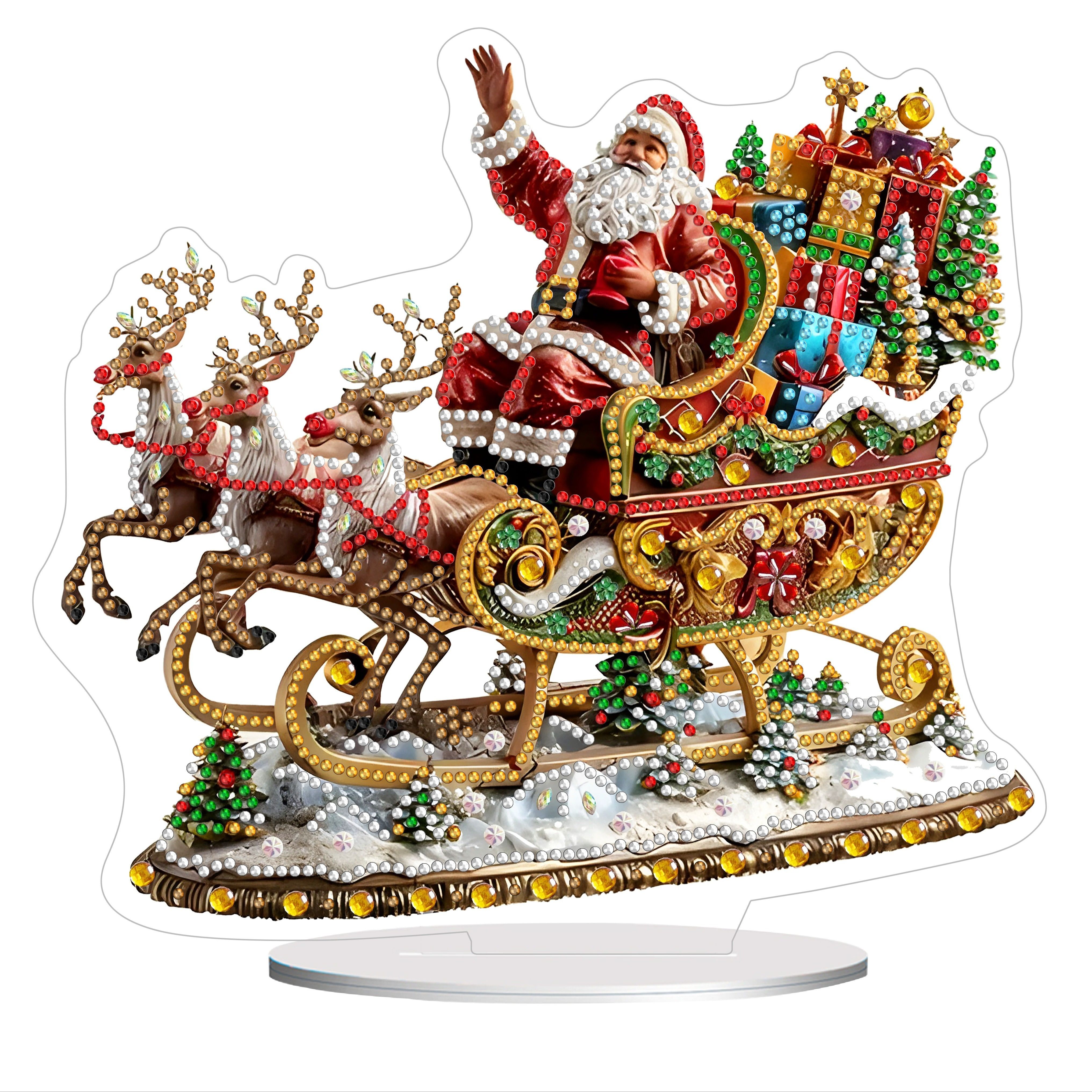 

5d Diamond Painting Kit Santa Claus Reindeer Sled - Festive Acrylic (pmma) Diy Home Decor, Office Decoration, New Year Gift - Irregular Shaped Diamonds, Easy Assembly, Shimmery Colorful Art Project