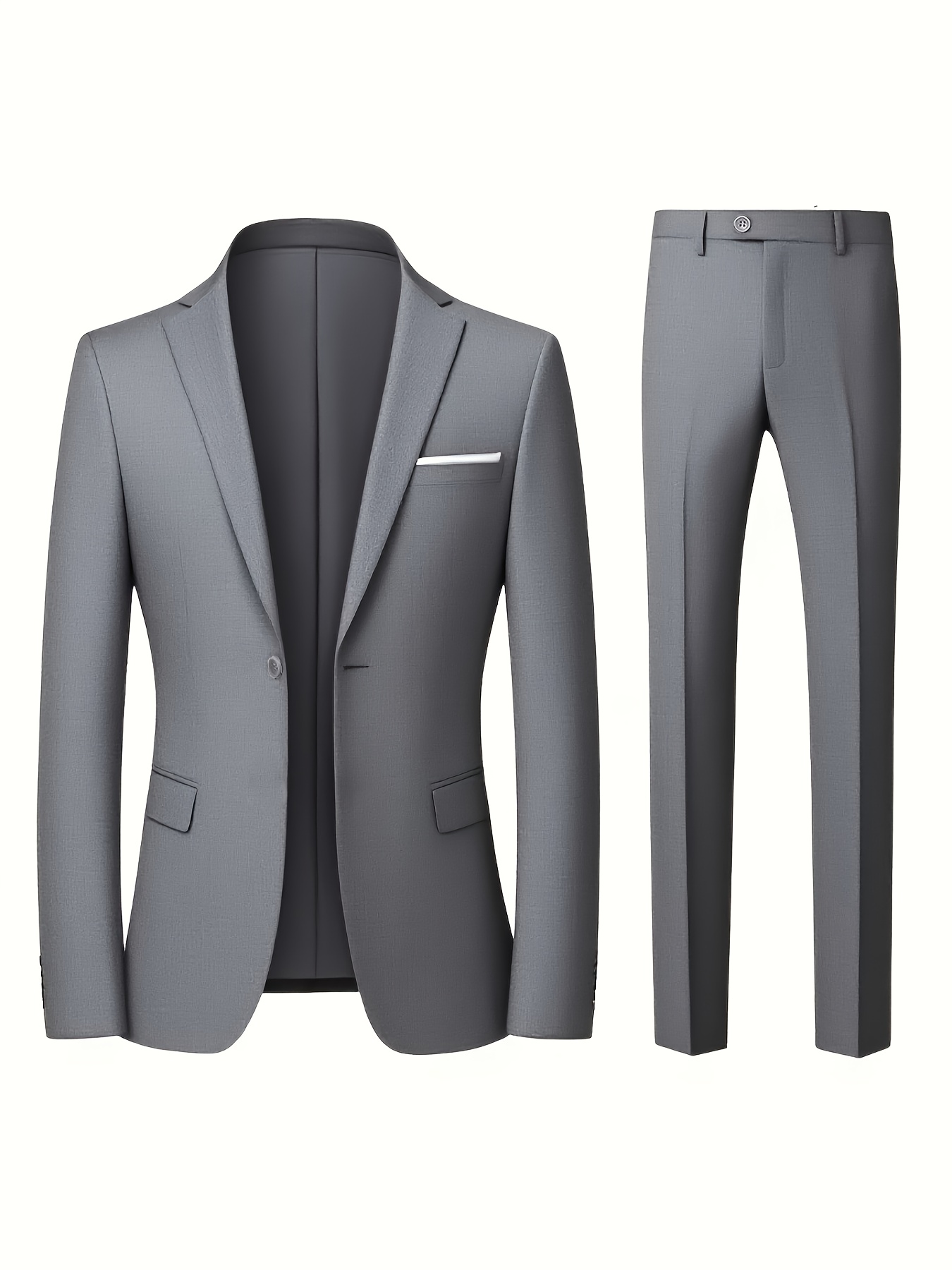 Men'S 2pcs Suit Set, Including Jacket And Pants, Suitable for Parties, Gatherings And Weddings, Fashionable Formal Wear, Solid Color, Long Sleeve, Button Details, Regular Fit, All-Season Wear, Wedding Attire|Sleek Formal Attire|Button Detailing