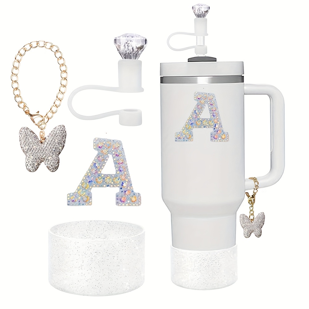 

4pcs Sparkling Accessory Set For 30oz/40oz - Includes Diamond Straw Topper, Charm, Initial Letter & Glitter Silicone Boot Sleeve - Perfect Gift For Women