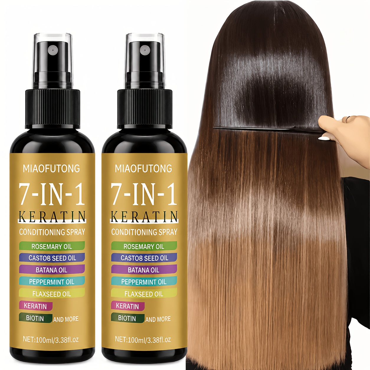 TEMU 2pcs Of This 7-in-1 Keratin Hair , In A 3.38oz Bottle, Features A Lightweight Formula That To Eliminate And After Application. For All Hair