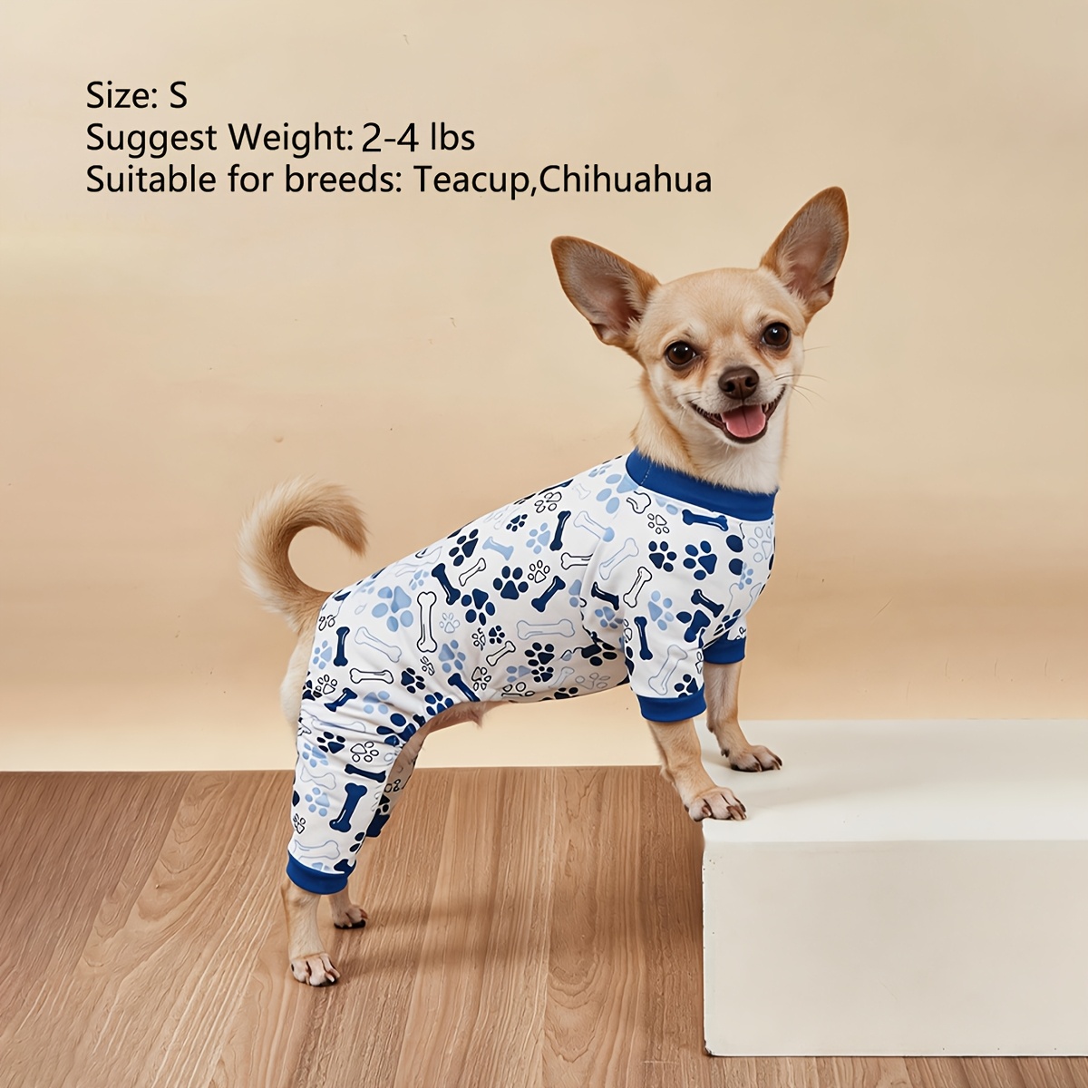 TEMU 1pc Cute Cartoon Dog Pajamas, Soft Printed Pet Pjs Onesie, Anti-shedding Medium Stretch Sleepwear For Small Medium Dogs