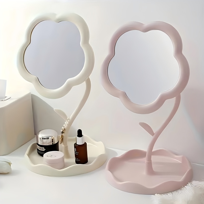 

1pc Flower Shaped Makeup Mirror, Desk Vanity Mirror With Storage, Hd Makeup Mirror, Cute Sunflower Design For Room Decor, Small Mirror For Makeup