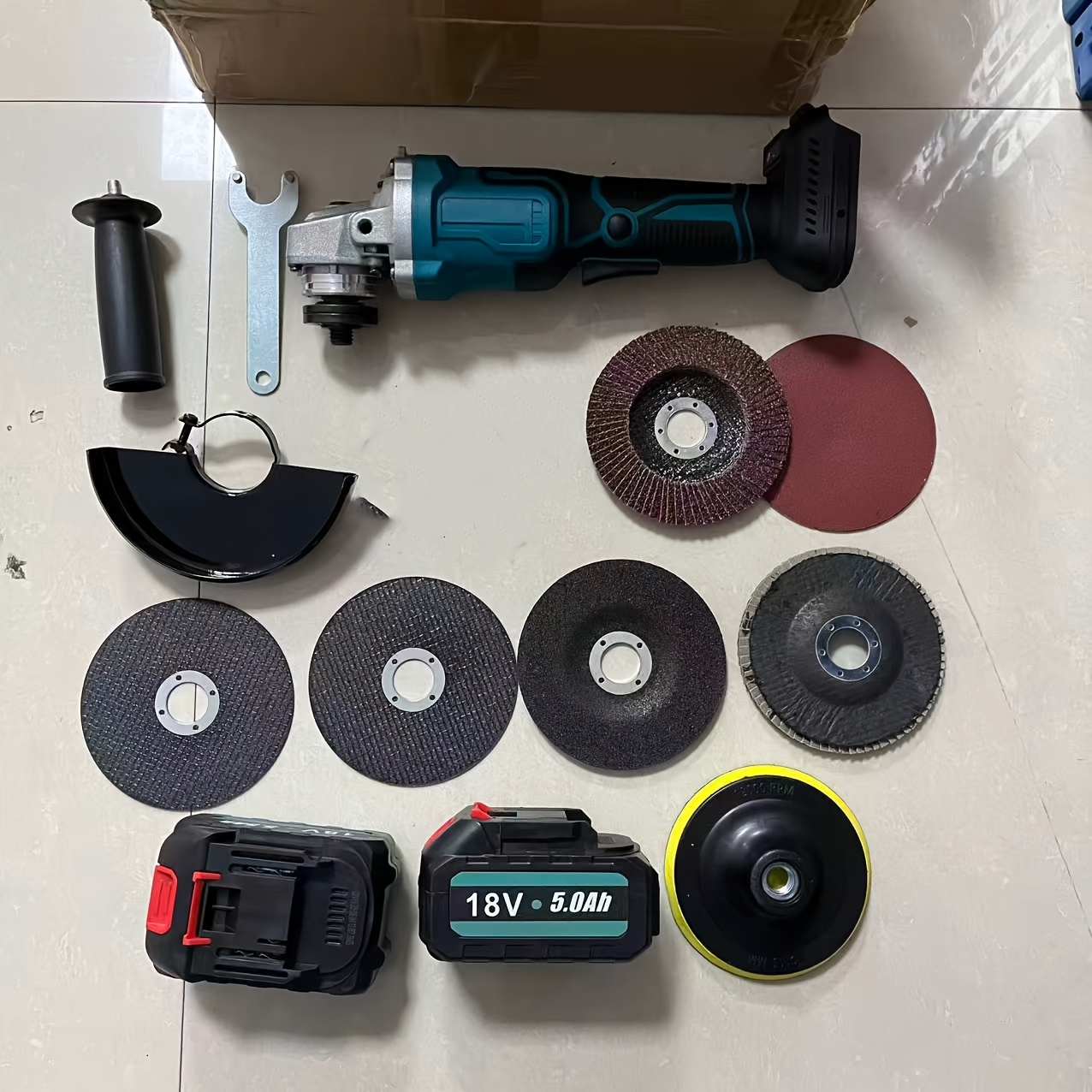 Image of 18v Brushless Cordless 125mm Angle Grinder 450w, With 2x 5.0ah Lithium-ion Battery And Fast Charger, For Polishing And Sanding