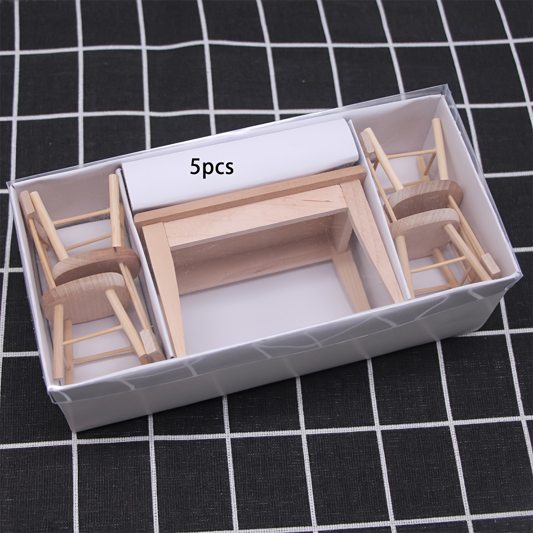 1/12 Scale - 5pcs Set Of Wooden Dollhouse Furniture (table And Chairs), Dollhouse Additions (dining Room Additions)