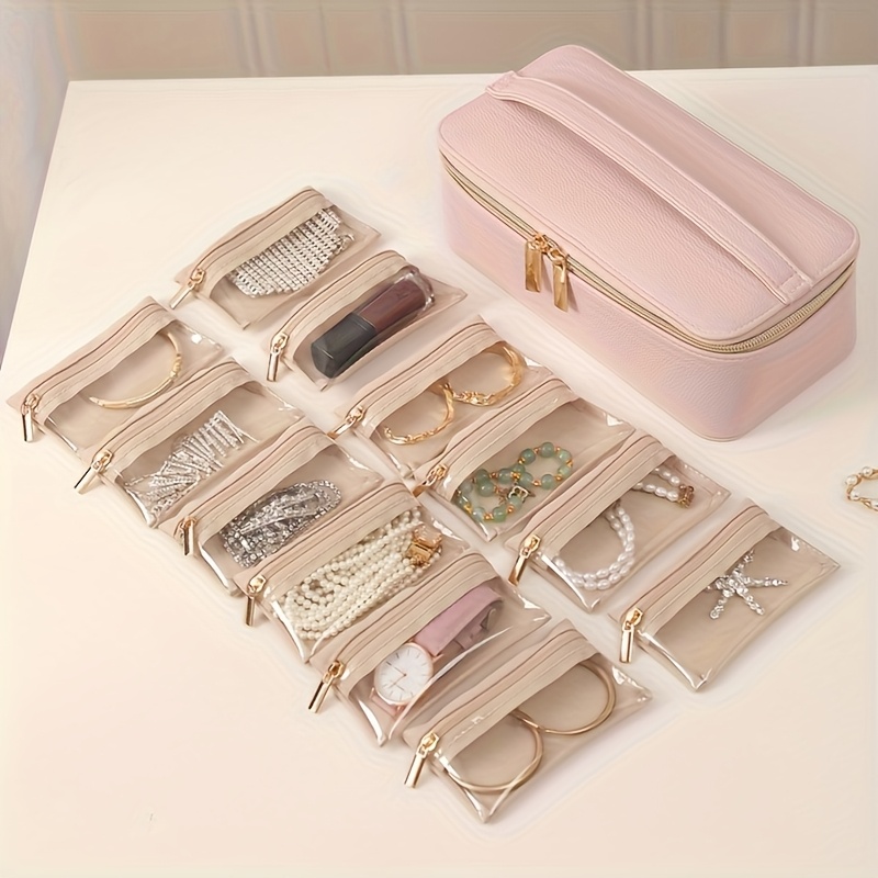   portable jewelry box transparent jewelry organizer large   leather jewelry organizer holiday gift for women home   travel use simple multifunctional jewelry box transparent jewelry bag storage bracelet earrings golden necklace etc non 33 holiday gifts for     lovers such as christmas halloween birthday labor day   etc jewelry boxes Product details 6