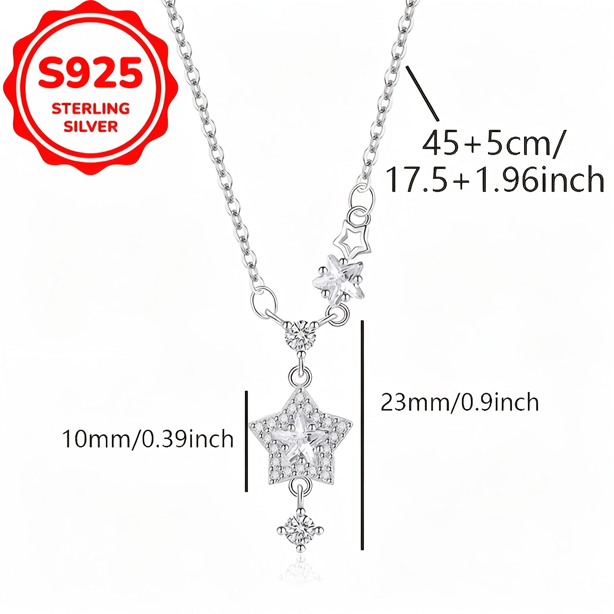 Women's 925 Silver Star Tassel Pendant Necklace, Minimalist Design