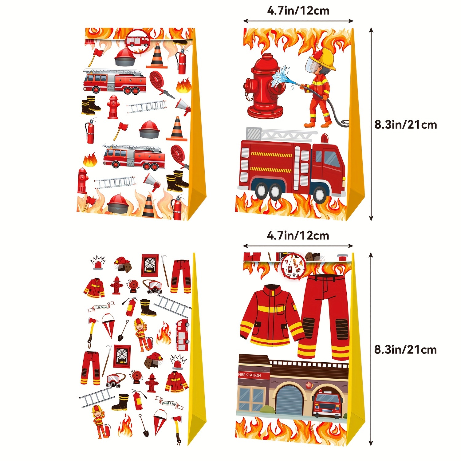 

12pcs, Cartoon Fire Engine Themed Popcorn Bag, Candy Bag, Gift Bag, Birthday, Holiday, Party Supplies
