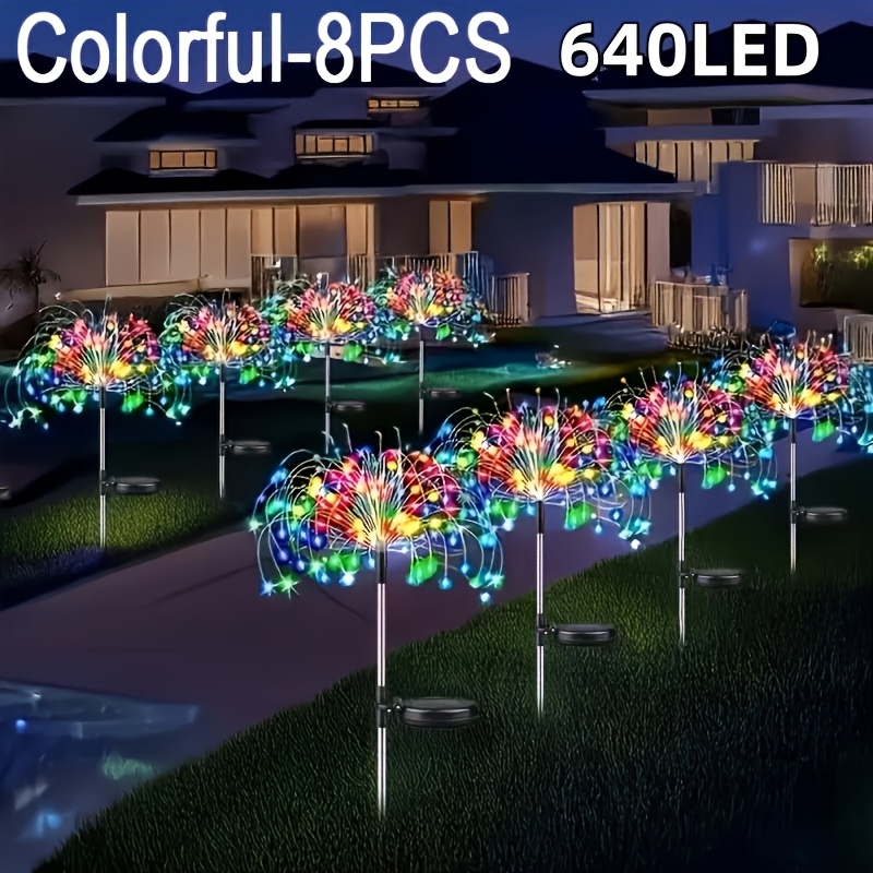 TEMU 8pcs Outdoor Solar Light -480/640 Led Outdoor Fireworks Light, 4pcs -240/320 Led, 8 Lighting , Outdoor Waterproof Suitable For Christmas, Yard,
