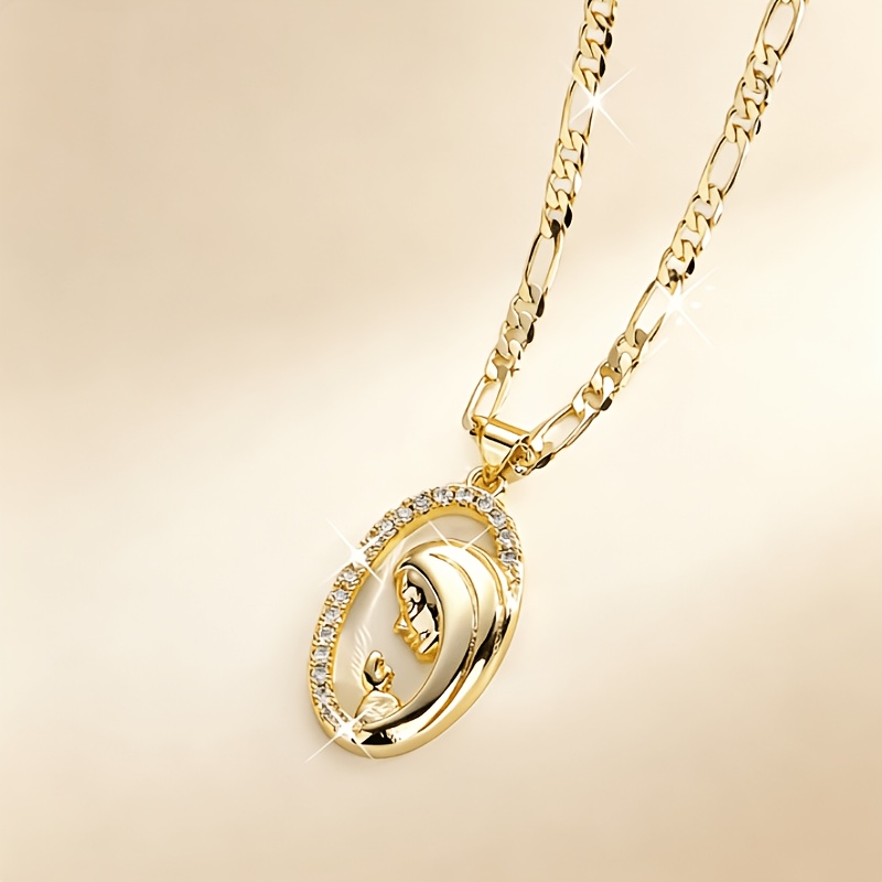 TEMU 1pc Collana con ciondolo ovale elegante e , sintetico da indossare con catena Figaro, collana squisita, regalo per preghiere /festivit�